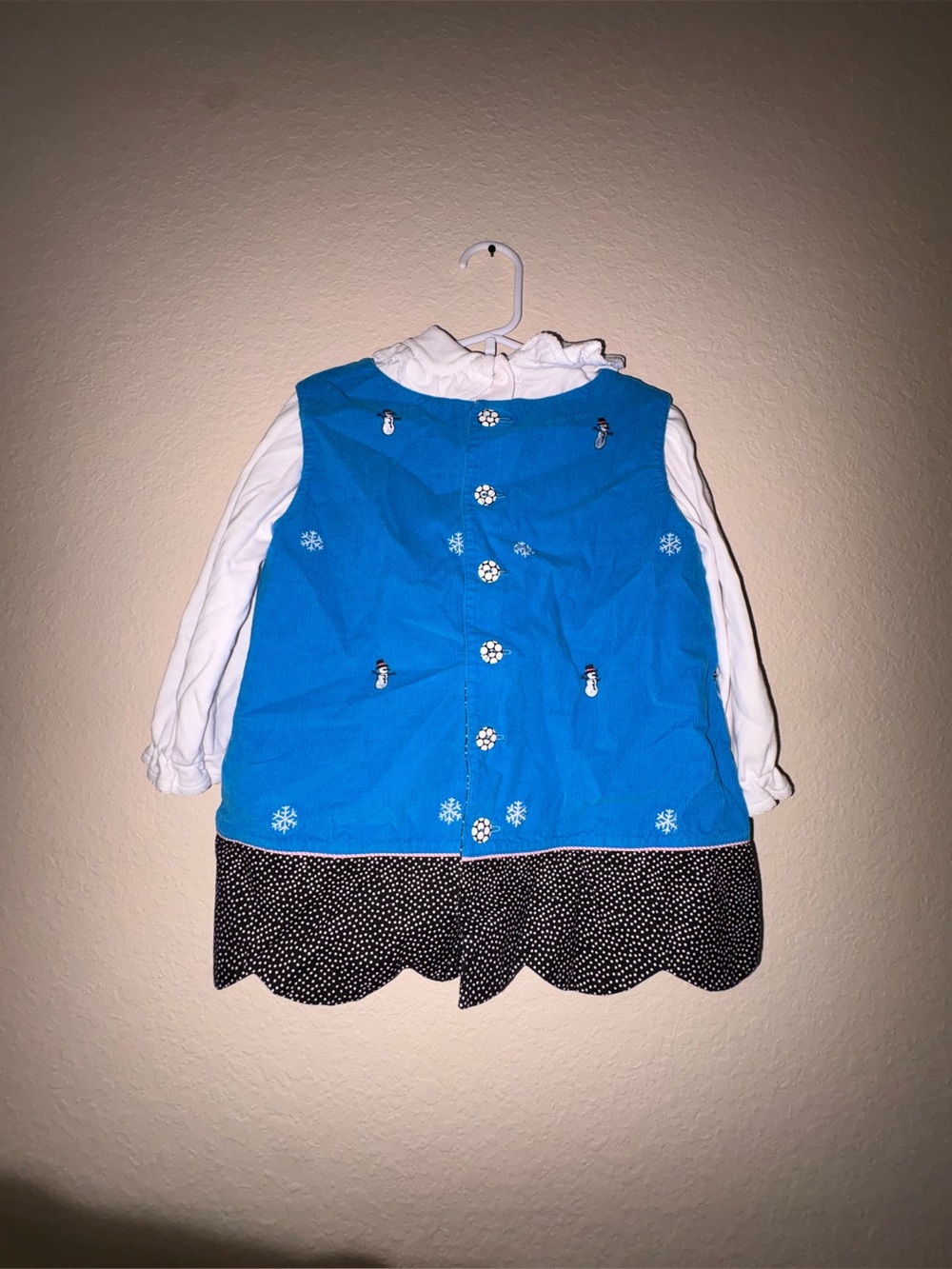 Girls Blue Winter Snowman Dress with White Long-Sleeve